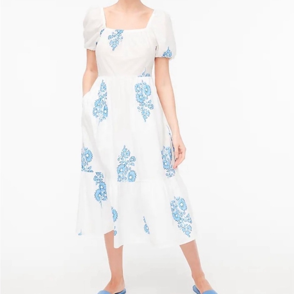 J Crew white and blue floral dress
